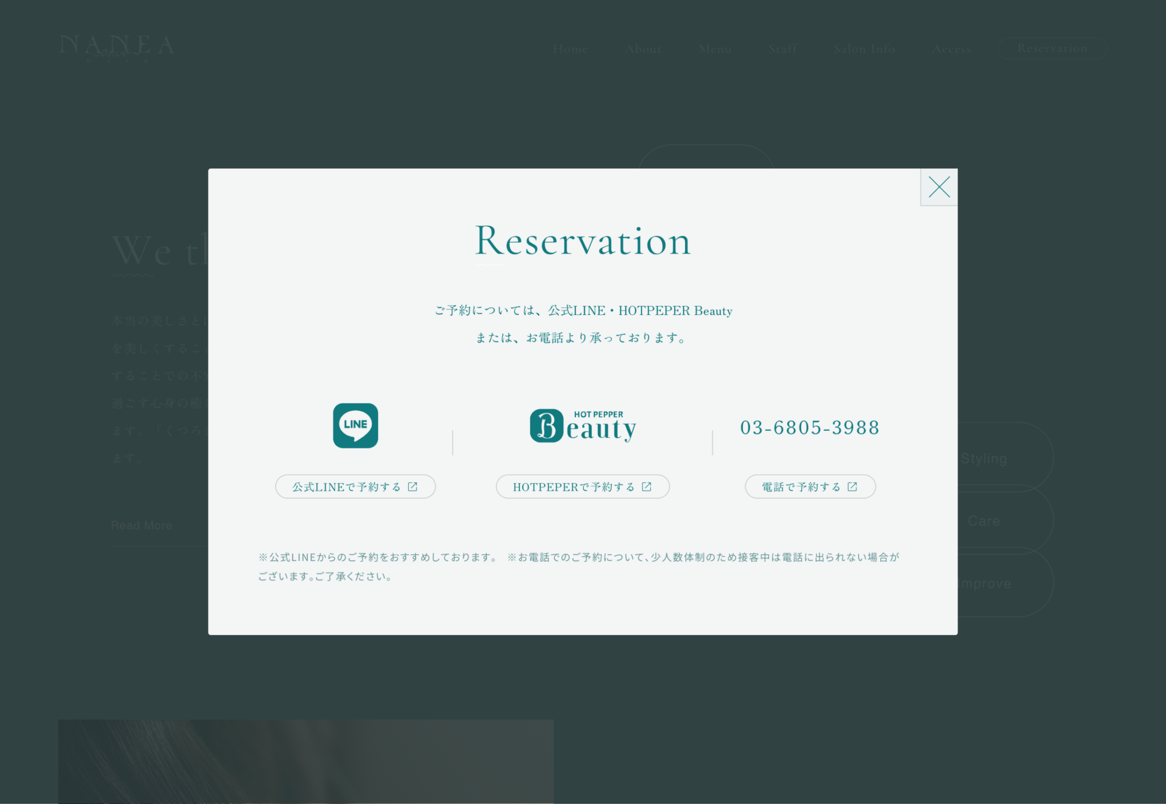 美容室 NANEA HAIR のWebサイト(Salon from DELAUNAY 制作事例)